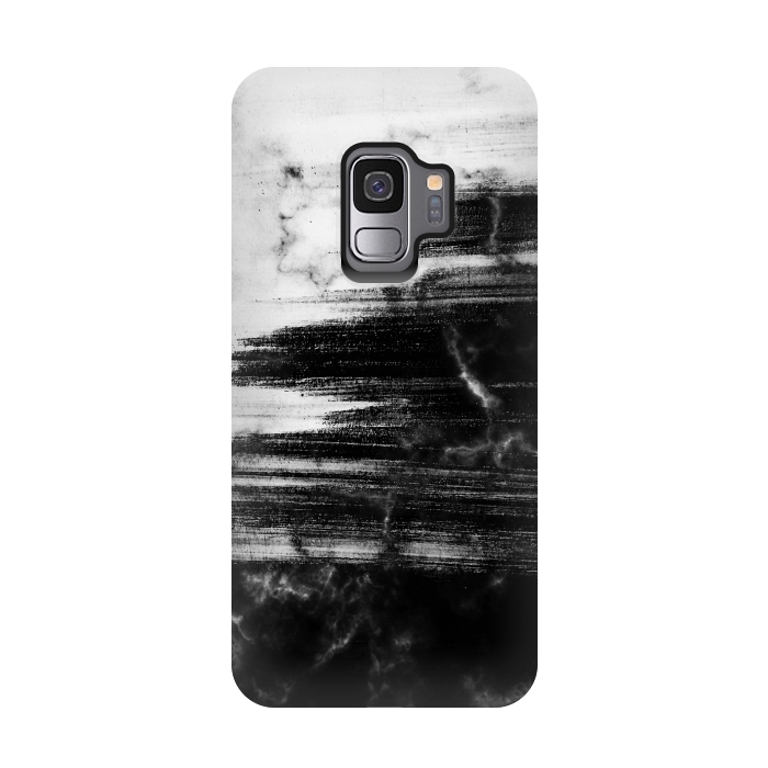 Galaxy S9 StrongFit Scratched half black half white brushed marble by Oana 