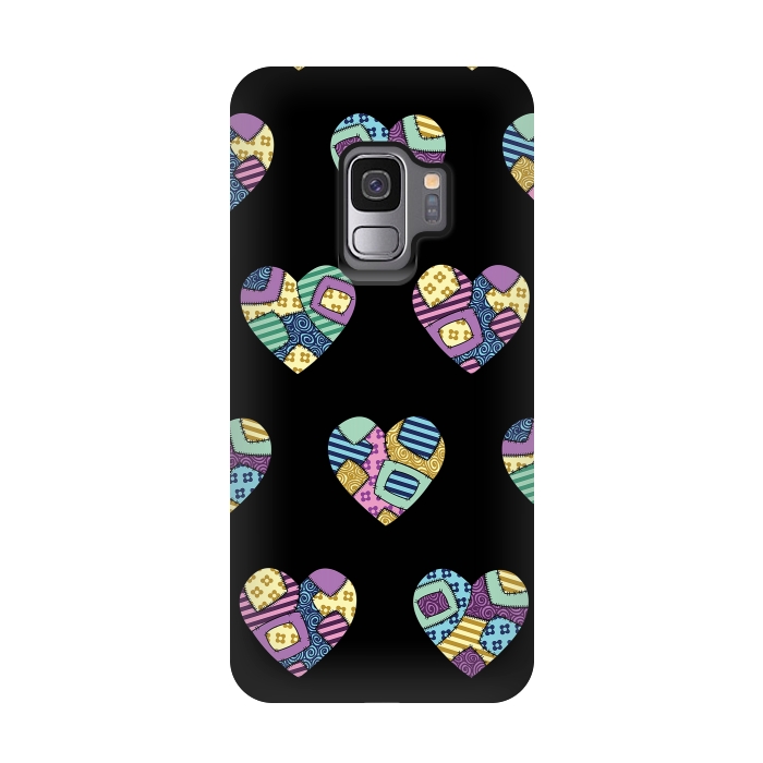 Galaxy S9 StrongFit patchwork heart pattern by Laura Nagel