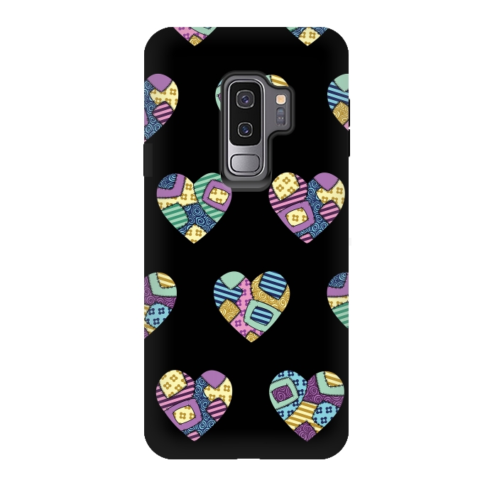 Galaxy S9 plus StrongFit patchwork heart pattern by Laura Nagel