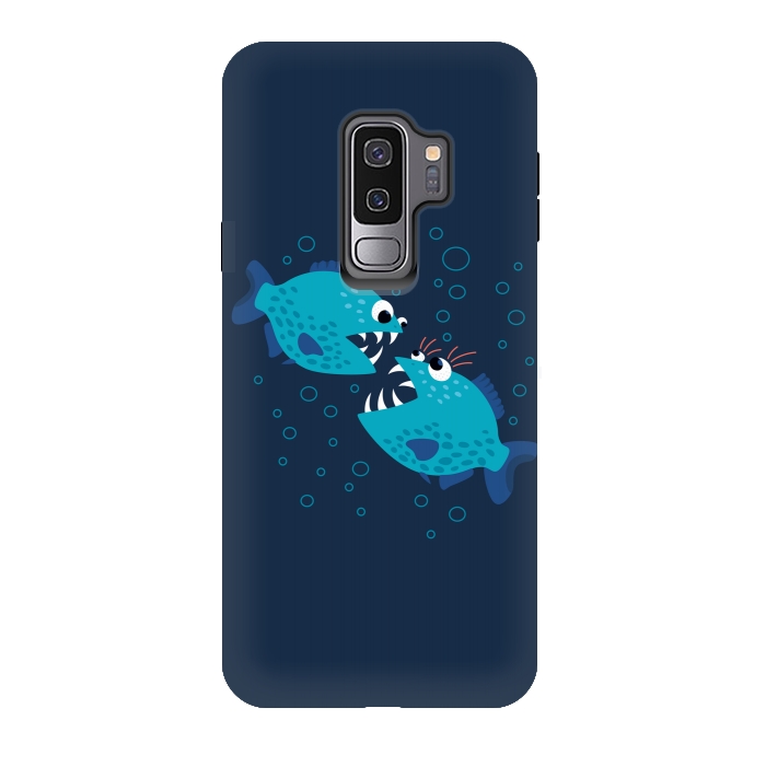 Galaxy S9 plus StrongFit Gossiping Blue Cartoon Piranha Fish by Boriana Giormova