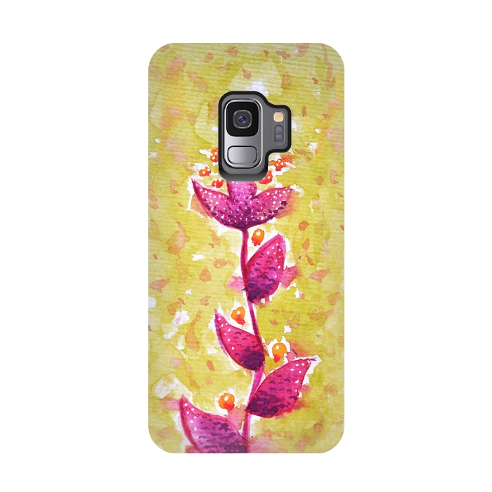 Galaxy S9 StrongFit Abstract Watercolor Flower In Purple And Green by Boriana Giormova