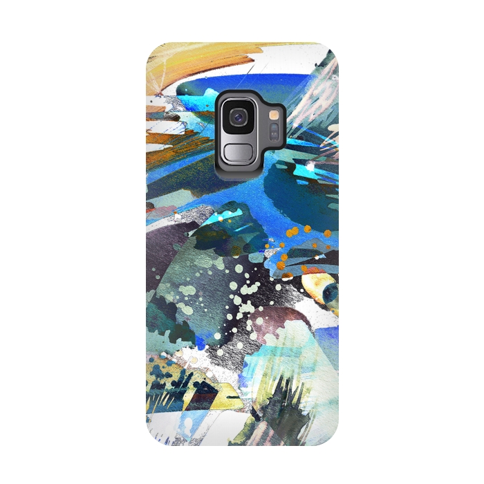 Galaxy S9 StrongFit Abstract watercolor splatter and brushstrokes by Oana 