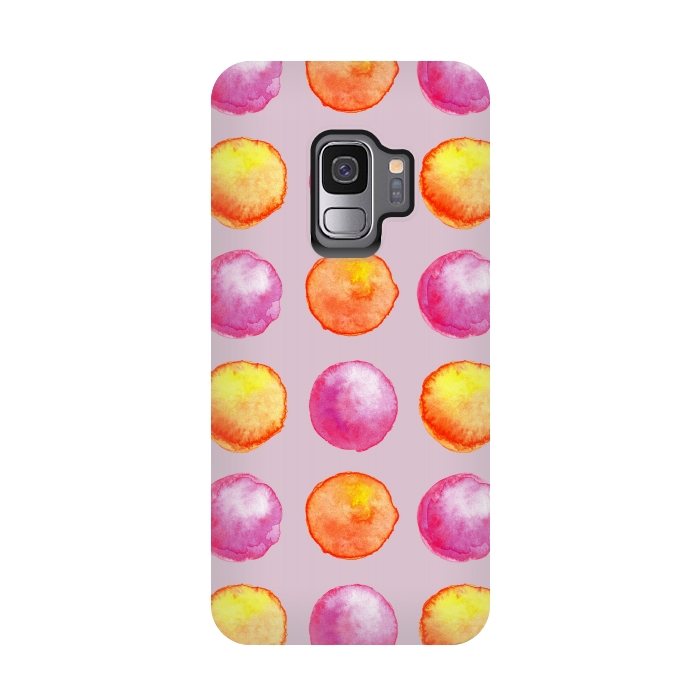Galaxy S9 StrongFit Juicy Watercolor Pink And Orange Spheres Pattern by Boriana Giormova