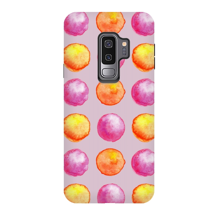 Galaxy S9 plus StrongFit Juicy Watercolor Pink And Orange Spheres Pattern by Boriana Giormova