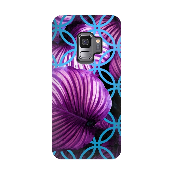 Galaxy S9 StrongFit Purple Leaves Blue Geometric by Alemi