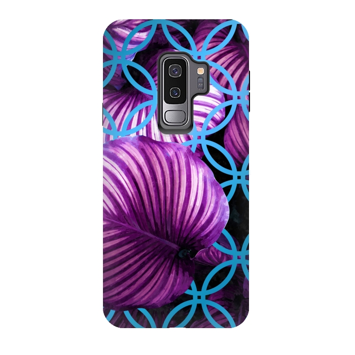 Galaxy S9 plus StrongFit Purple Leaves Blue Geometric by Alemi