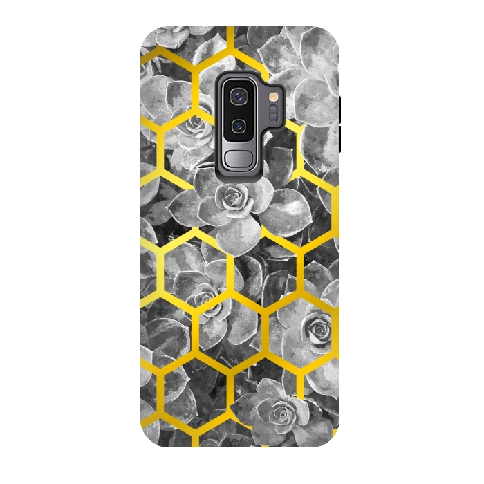 Galaxy S9 plus StrongFit Black and White Succulent Gold Geometric by Alemi
