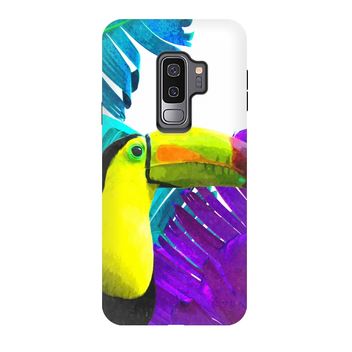 Galaxy S9 plus StrongFit Tropical Toucan Palm Leaves by Alemi