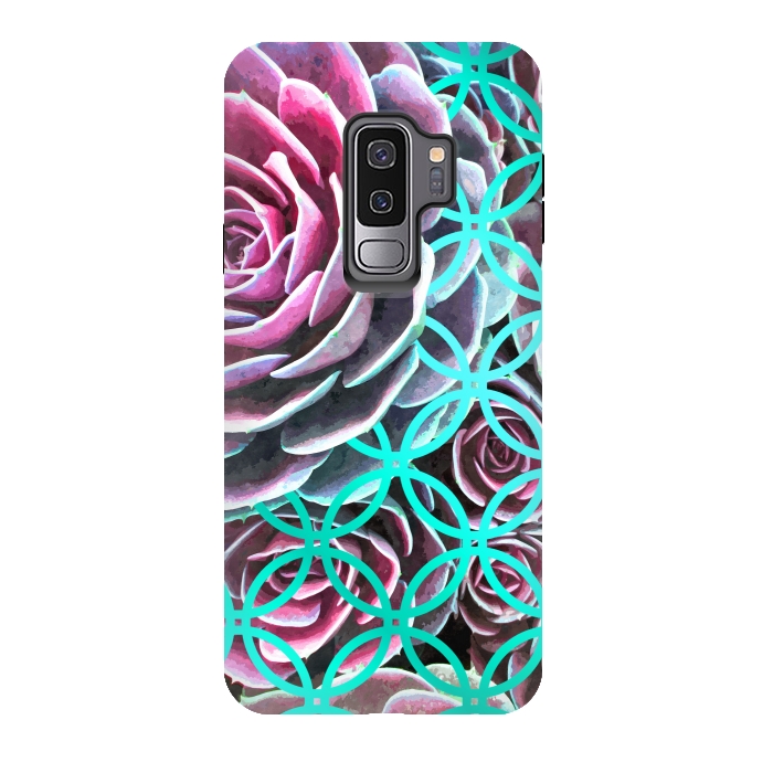 Galaxy S9 plus StrongFit Purple Cactus Turquoise Circle by Alemi