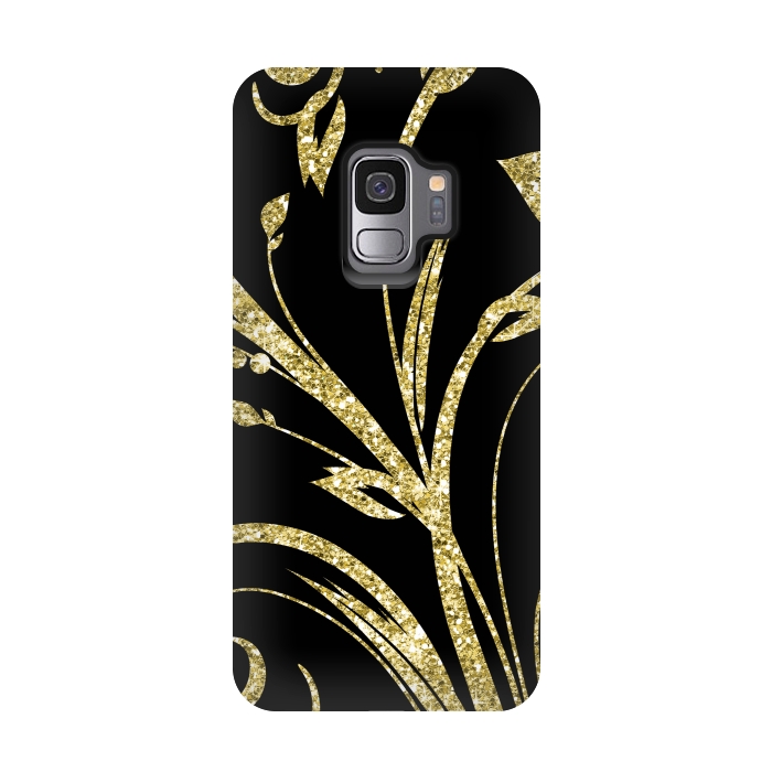 Galaxy S9 StrongFit Black Gold and Glitter Pattern by Alemi