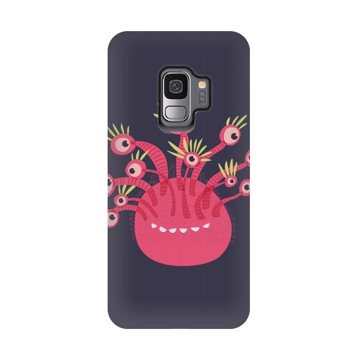 Galaxy S9 StrongFit Funny Pink Monster With Eleven Eyes by Boriana Giormova