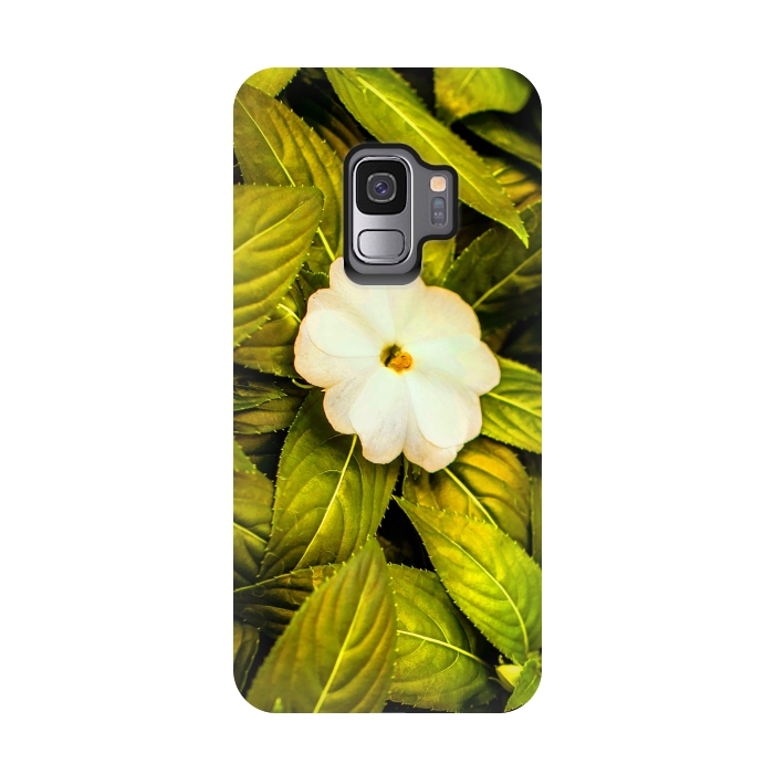 Galaxy S9 StrongFit Leaves and White Flower by Bledi