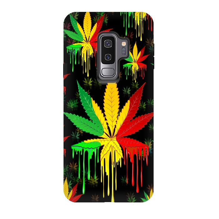 Galaxy S9 plus StrongFit Marijuana Leaf Rasta Colors Dripping Paint by BluedarkArt
