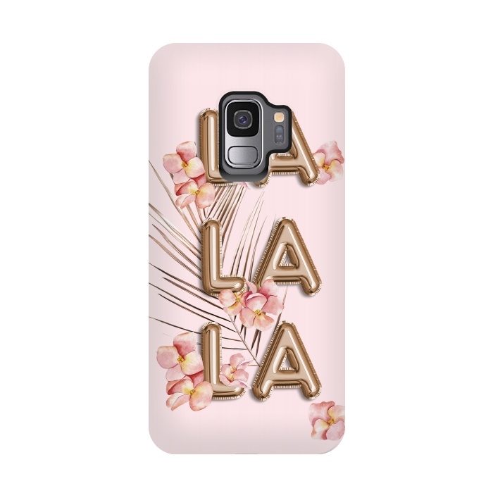 Galaxy S9 StrongFit LA LA LA - Fun Shiny Rose Gold Girly Flower Typography  by  Utart