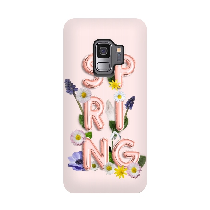 Galaxy S9 StrongFit SPRING - Flower Shiny Rose Gold Girly Flower Typography  by  Utart