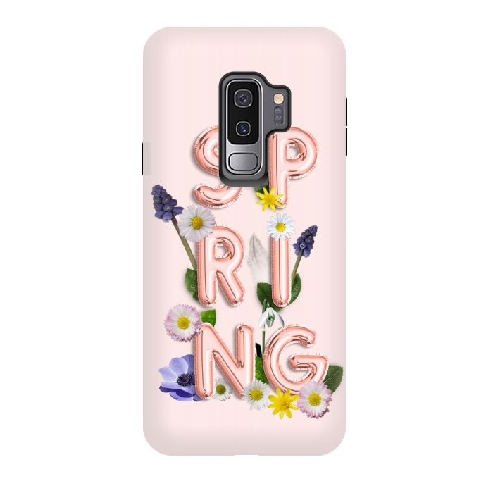 Galaxy S9 plus StrongFit SPRING - Flower Shiny Rose Gold Girly Flower Typography  by  Utart