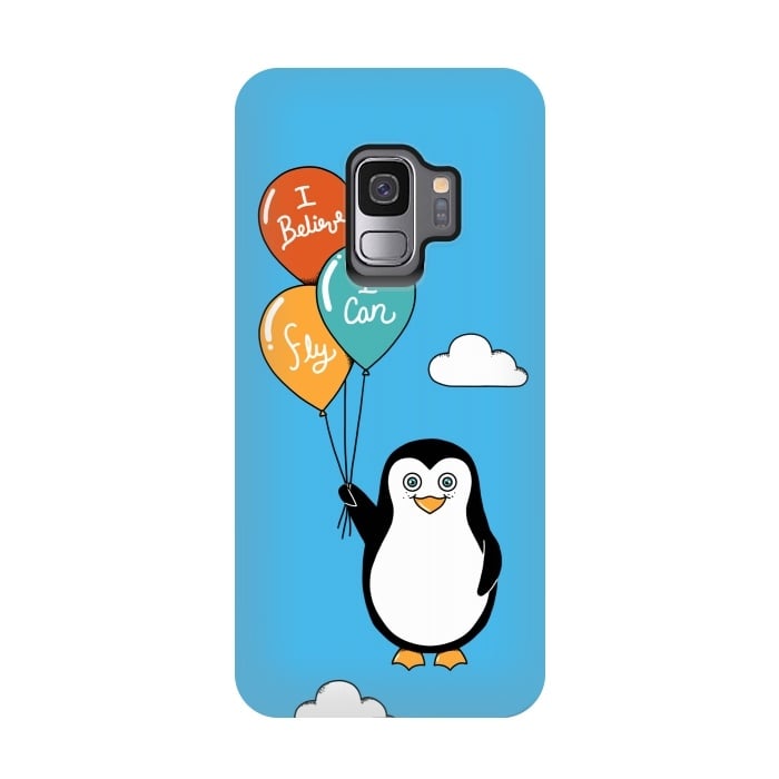 Galaxy S9 StrongFit Penguin I Believe I Can Fly by Coffee Man