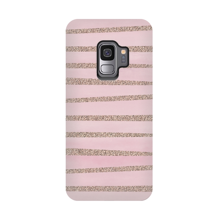 Galaxy S9 StrongFit Rose Gold Glitter Stripes 2 by Andrea Haase