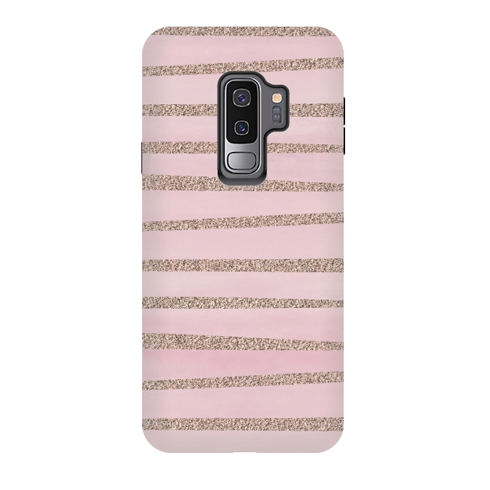 Galaxy S9 plus StrongFit Rose Gold Glitter Stripes 2 by Andrea Haase