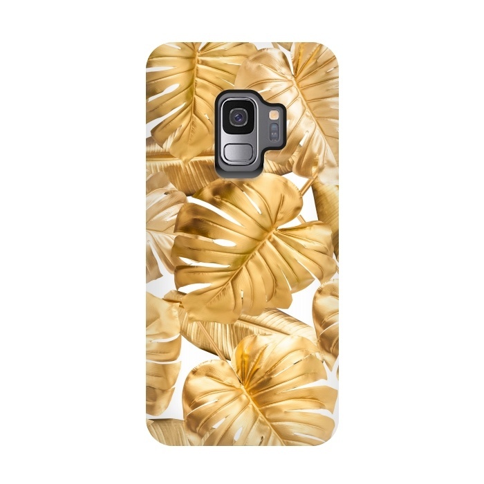 Galaxy S9 StrongFit Gold Metal Foil Monstera Leaves Pattern by  Utart
