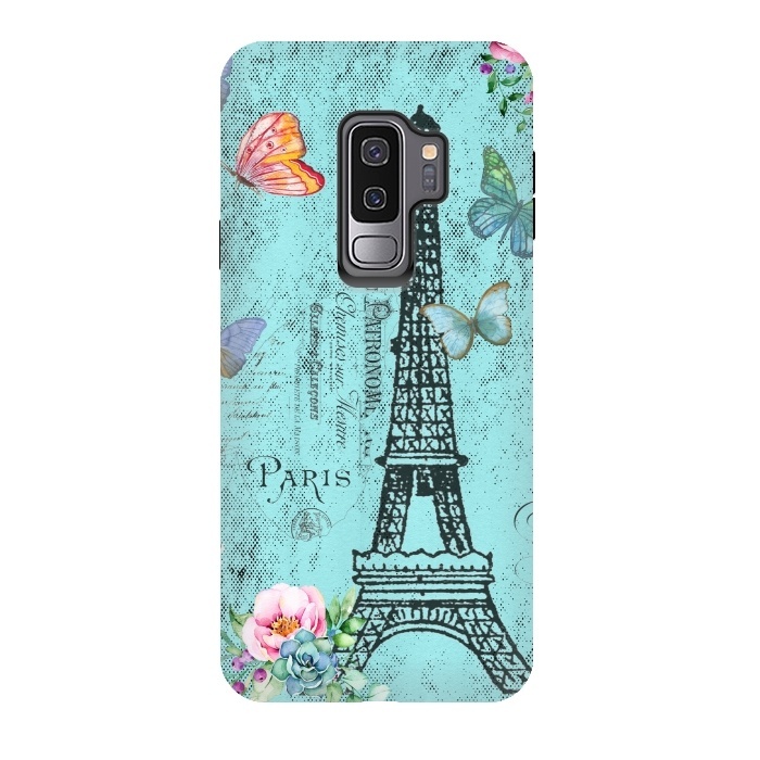 Galaxy S9 plus StrongFit Blue Eiffel Tower Paris Watercolor Illustration by  Utart