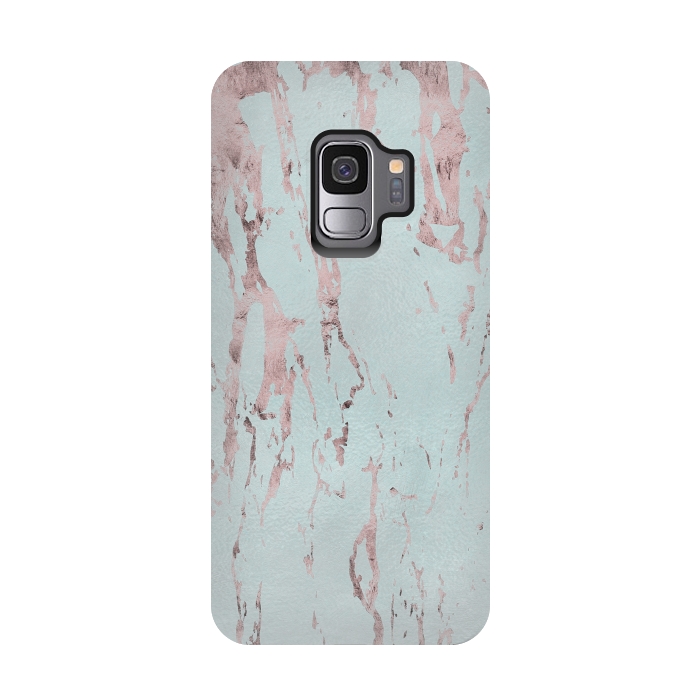 Galaxy S9 StrongFit Rose Gold Marble Fragments On Teal 2 by Andrea Haase