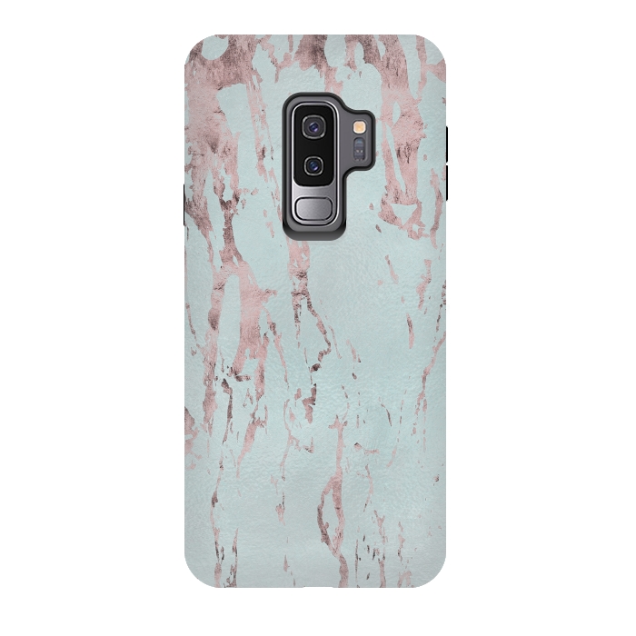 Galaxy S9 plus StrongFit Rose Gold Marble Fragments On Teal 2 by Andrea Haase