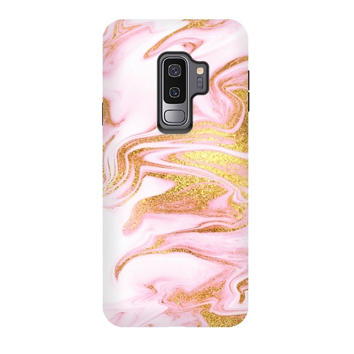 Galaxy S9 plus StrongFit Pink and gold Fluid Marble by  Utart