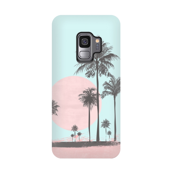 Galaxy S9 StrongFit Beachfront Palm Tree Sunset by Andrea Haase