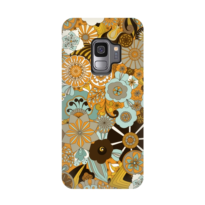 Galaxy S9 StrongFit Flowers, Flowers Everywhere Mustard and Blue by Paula Ohreen