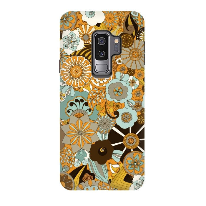 Galaxy S9 plus StrongFit Flowers, Flowers Everywhere Mustard and Blue by Paula Ohreen