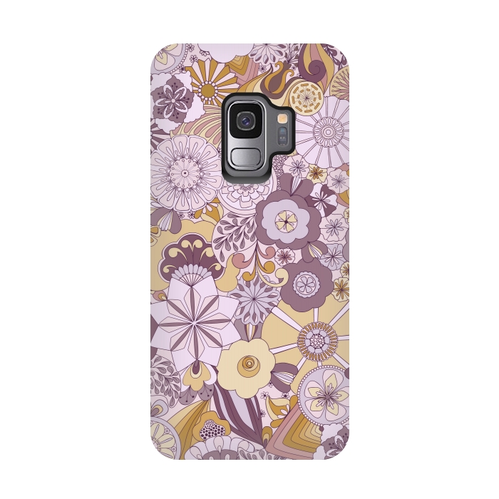 Galaxy S9 StrongFit Flowers, Flowers Everywhere Purple and Mustard by Paula Ohreen