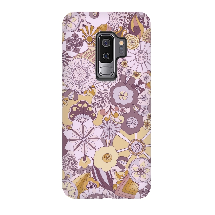 Galaxy S9 plus StrongFit Flowers, Flowers Everywhere Purple and Mustard by Paula Ohreen