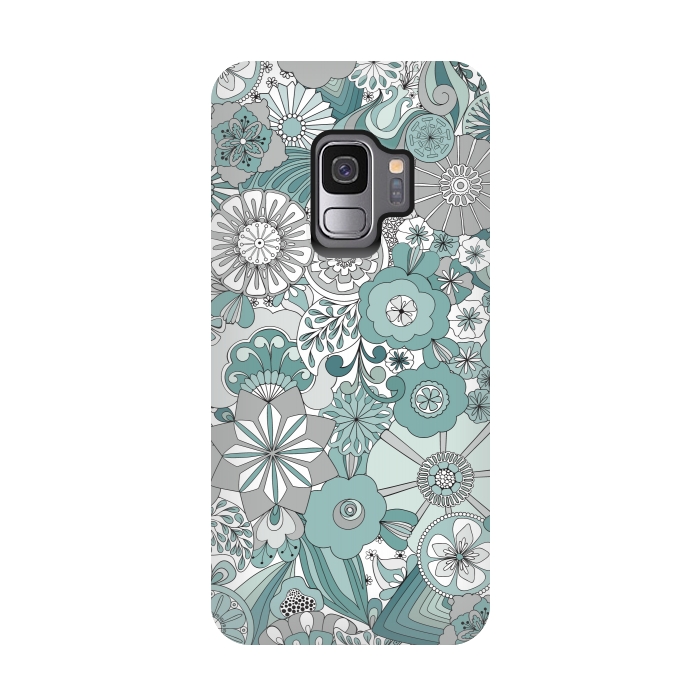 Galaxy S9 StrongFit Flowers, Flowers Everywhere Teal and Gray by Paula Ohreen