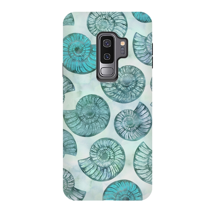 Galaxy S9 plus StrongFit Teal Fossils And Ammonites by Andrea Haase