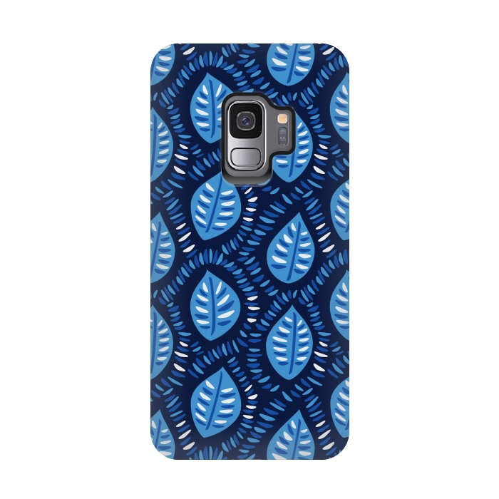 Galaxy S9 StrongFit Blue Decorative Geometric Leaves Pattern by Boriana Giormova
