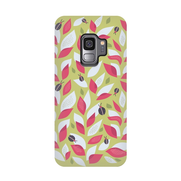 Galaxy S9 StrongFit Green Plant With Pink Leaves And Ladybugs Spring by Boriana Giormova