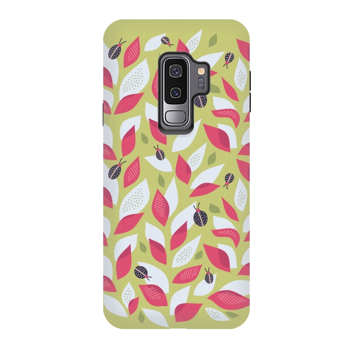 Galaxy S9 plus StrongFit Green Plant With Pink Leaves And Ladybugs Spring by Boriana Giormova