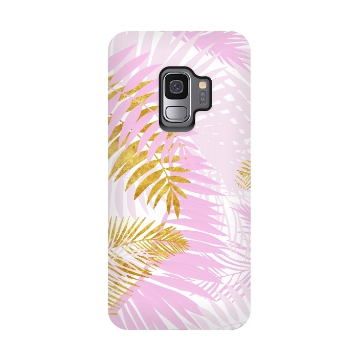 Galaxy S9 StrongFit Pink and Gold Palm Leaves by  Utart