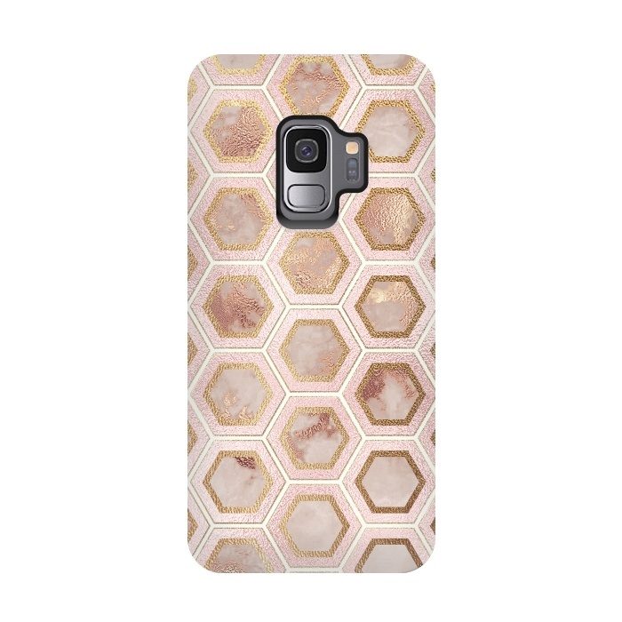 Galaxy S9 StrongFit Marble and Rose Gold Honeycomb Pattern by  Utart