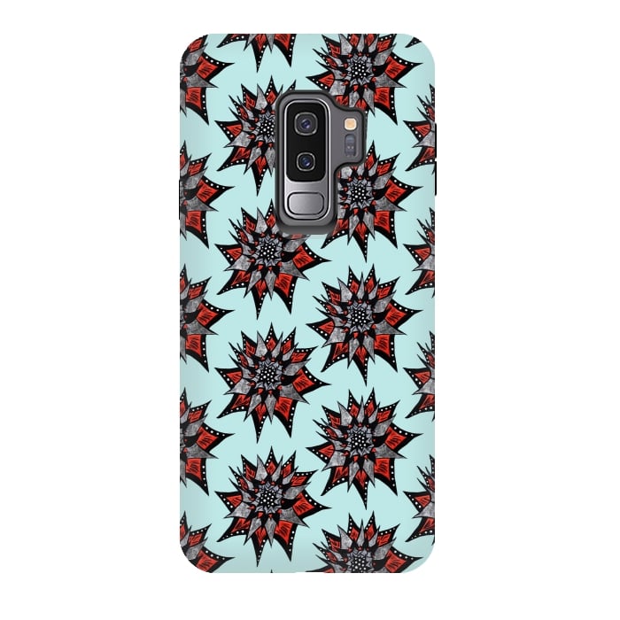 Galaxy S9 plus StrongFit Spiked Abstract Ink Drawn Flower Pattern by Boriana Giormova