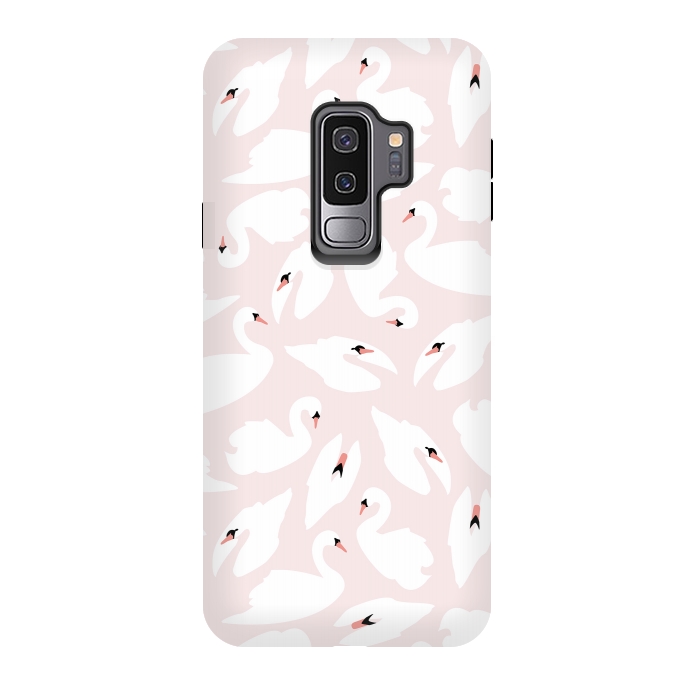 Galaxy S9 plus StrongFit Swan Pattern on Pink 030 by Jelena Obradovic