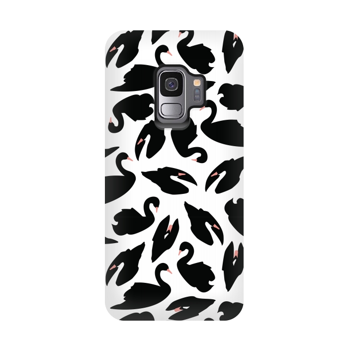 Galaxy S9 StrongFit Black Swan Pattern on White 031 by Jelena Obradovic