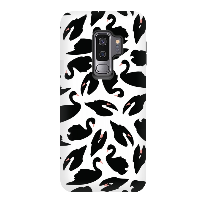 Galaxy S9 plus StrongFit Black Swan Pattern on White 031 by Jelena Obradovic