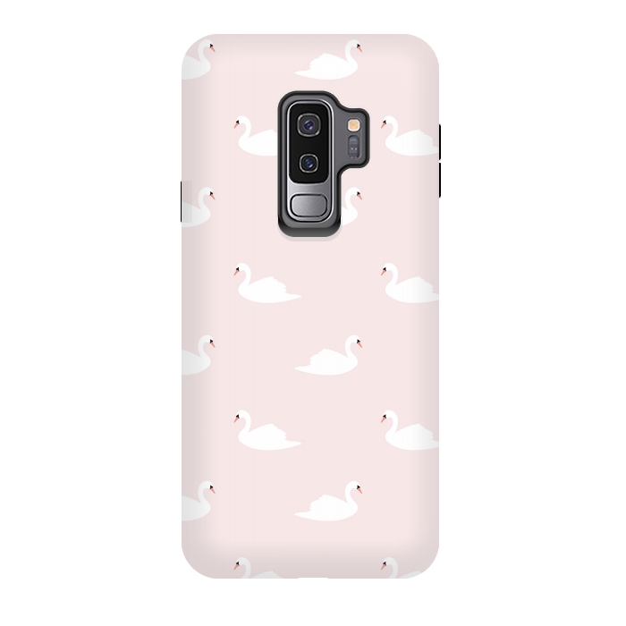 Galaxy S9 plus StrongFit Swan pattern on pink 033 by Jelena Obradovic
