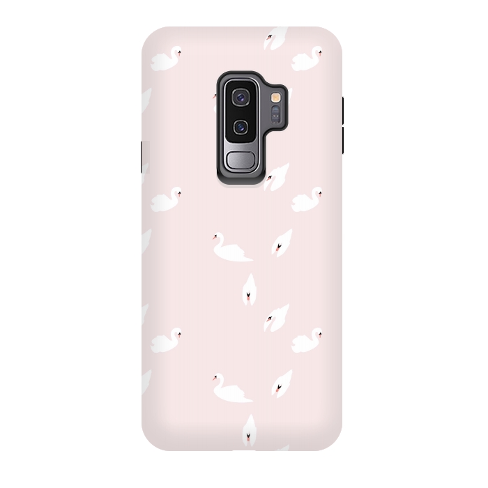 Galaxy S9 plus StrongFit Swan Pattern on Pink 034 by Jelena Obradovic