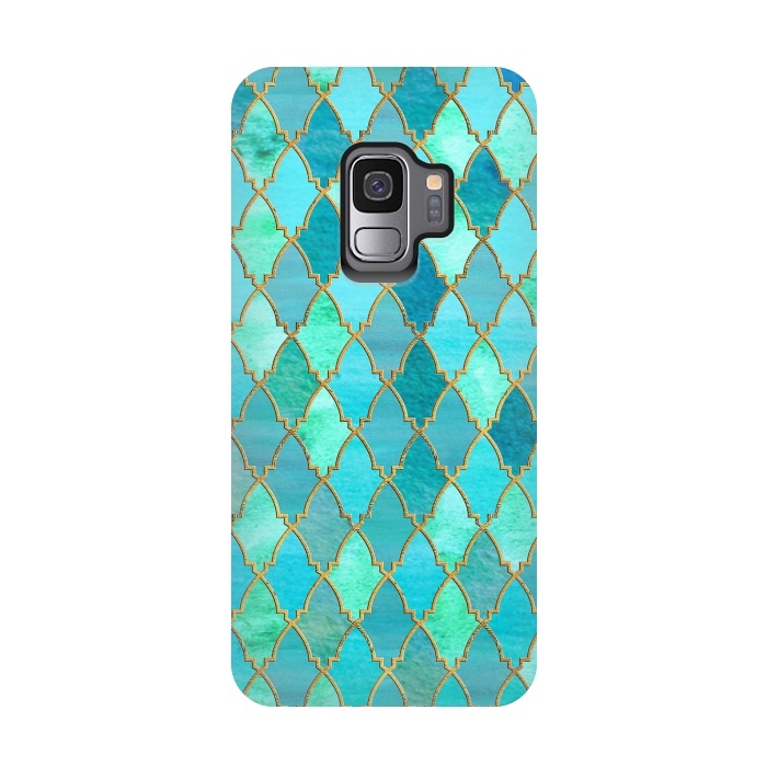 Galaxy S9 StrongFit Teal Moroccan Shapes Pattern  by  Utart