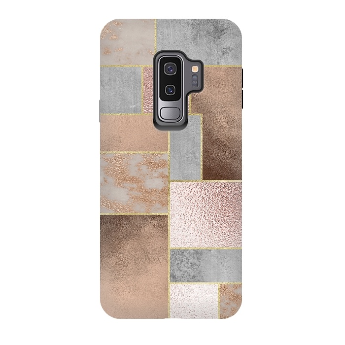 Galaxy S9 plus StrongFit Rose Gold Copper and Concrete Abstract Geometrical Pattern by  Utart