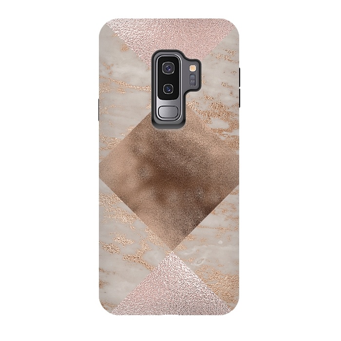 Galaxy S9 plus StrongFit Rose Gold and Marble Quadrangle Pattern by  Utart