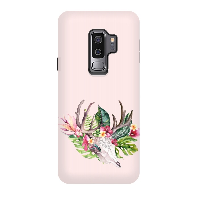 Galaxy S9 plus StrongFit BOHO  Skull with tropical flowers and foliage by  Utart